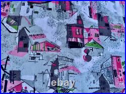 Eichler Style Mid Century Barkcloth Vintage Fabric Atomic Ranch Novelty Scenes