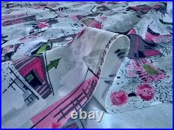 Eichler Style Mid Century Barkcloth Vintage Fabric Atomic Ranch Novelty Scenes