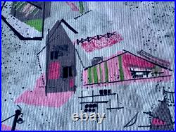 Eichler Style Mid Century Barkcloth Vintage Fabric Atomic Ranch Novelty Scenes