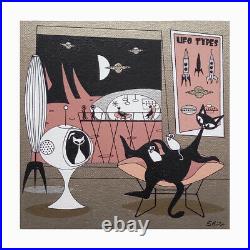 FREE SHIP Bertoia UFO Space El Gato Atomic Cat Mid Century Painting Wall Art