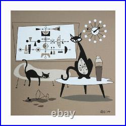 FREE SHIP Eames Atomic Cats Mid Century Modern Nelson Clock Painting Wall Art