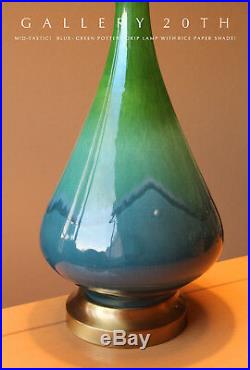 Fab! MID Century Danish Modern Blue Green Glazed Drip Lamp 50's Vtg Atomic Retro