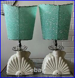 Fantastic Pair Vintage 1950s Atomic Lamps Mid Century Modern Fiberglass Shades