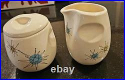 Franciscan Atomic Starburst Sugar & Creamer withLid + Dish Mid Century Modern MCM