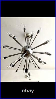 Huge Vtg Mid Century 60's Atomic Sputnik ceiling light, chrome silver 26 Bulb
