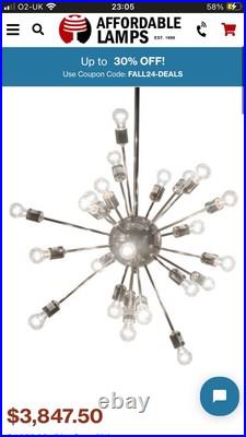 Huge Vtg Mid Century 60's Atomic Sputnik ceiling light, chrome silver 26 Bulb
