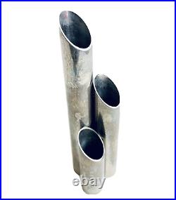 Italian Mid-Century Modern Vase Atomic Space Age Metal Silver Pipe Tube MCM Cool