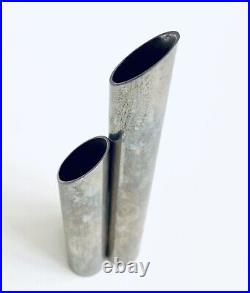 Italian Mid-Century Modern Vase Atomic Space Age Metal Silver Pipe Tube MCM Cool