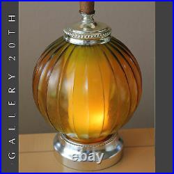 Light Up Base MID Century Modern Atomic Table Lamp! Amber Glass Vtg 50's 60's