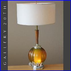 Light Up Base MID Century Modern Atomic Table Lamp! Amber Glass Vtg 50's 60's