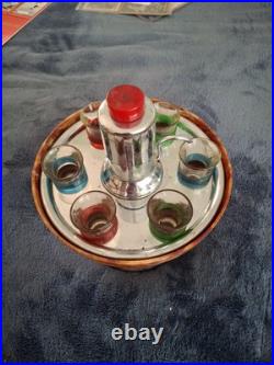 Liquor Dispenser Mid Century Atomic Style with Siphon and 6 Shot Glasses