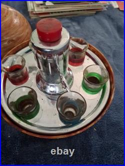 Liquor Dispenser Mid Century Atomic Style with Siphon and 6 Shot Glasses