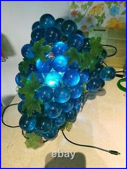 Lucite Grapes Swag Light Hanging Lamp Blue Blue Large Vintage Atomic Mid-Century