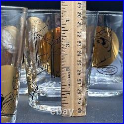 MCM Black Gold Cocktail Glasses 4 Mid Century Set of 6 Vintage Lowball Atomic