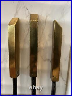 MCM Brass Iron Fireplace Tool Set Atomic Era Mid Century Modern Wall Mount 26