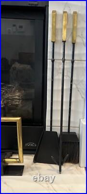 MCM Brass Iron Fireplace Tool Set Atomic Era Mid Century Modern Wall Mount 26
