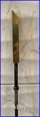 MCM Brass Iron Fireplace Tool Set Atomic Era Mid Century Modern Wall Mount 26