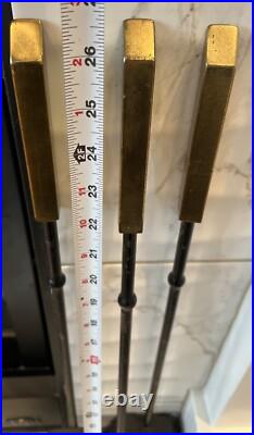 MCM Brass Iron Fireplace Tool Set Atomic Era Mid Century Modern Wall Mount 26