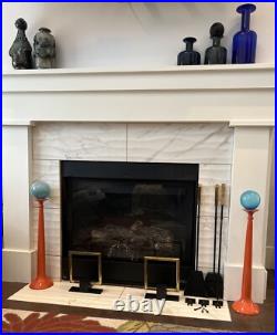 MCM Brass Iron Fireplace Tool Set Atomic Era Mid Century Modern Wall Mount 26