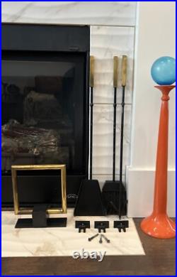 MCM Brass Iron Fireplace Tool Set Atomic Era Mid Century Modern Wall Mount 26