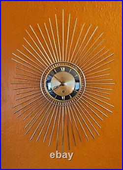 MCM DIEHL Starburst Atomic Wire Brass 8-Day Windup Wall Clock with Key Germany