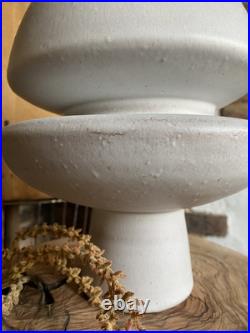 MCM Ikebana Pottery Vase Space Age Sputnik Atomic Handmade 24 cm Tall Ivory