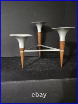 MCM Mirro Medallion Candelabra Atomic Age Wisconsin Wood Aluminum Candle Holder