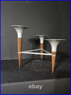 MCM Mirro Medallion Candelabra Atomic Age Wisconsin Wood Aluminum Candle Holder