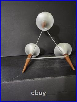 MCM Mirro Medallion Candelabra Atomic Age Wisconsin Wood Aluminum Candle Holder