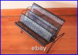 MCM Punched Metal and Wire Magazine Record Rack Atomic Geometric Boomerang Legs
