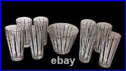MCM Vintage Atomic Glass Set with Ice Bucket Highball Black & White Striped Bar
