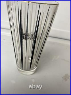 MCM Vintage Atomic Glass Set with Ice Bucket Highball Black & White Striped Bar