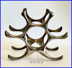 MICHAEL NOLL Style Cast Aluminum Wine Rack 6 Bottle Mid Century Modern Atomic