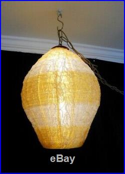 MID-CENTURY ATOMIC BEEHIVE Spaghetti Fiberglass Shade Hanging Swag Lamp Light