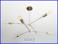 MID Century Chrome Brass Atomic Chandelier Light Fitting 6 Bulb Arms Sputnik