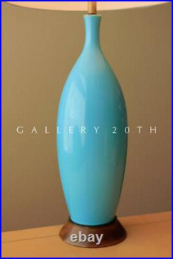 MID Century Danish Modern Blue Porcelain Lamp! 50's Vtg Atomic Wegner Rosewood