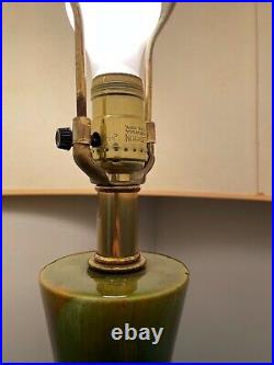 MID Century Danish Modern Green Drip Glazed Porcelain Lamp 50's Vtg Atomic