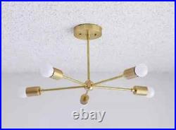 MID Century Modern Atomic Sputnik Brass Chandelier Light Fixture