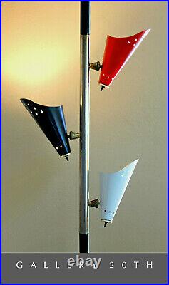 MID Century Modern Tri-color Tension Pole Lamp! 1950s Atomic Red White Black