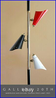 MID Century Modern Tri-color Tension Pole Lamp! 1950s Atomic Red White Black