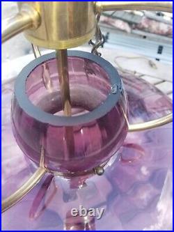 MID Century Purple Amethyst Glass Spaceship Ufo Pendant Atomic Swag Hanging Lamp