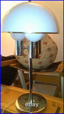 MID Century Space Age Modern Atomic Chrome Acrylic Dome Smoked Shade Lamp