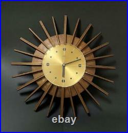 MID Century Vintage Smiths Starburst Faux Wood Wall Clock Atomic Space Age