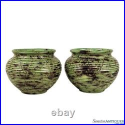 Mid-Century 7 Atomic Green & Black Studio Pottery Vases A Pair