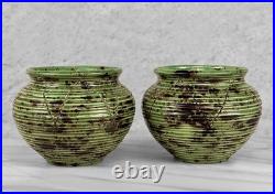 Mid-Century 7 Atomic Green & Black Studio Pottery Vases A Pair