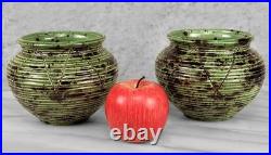 Mid-Century 7 Atomic Green & Black Studio Pottery Vases A Pair