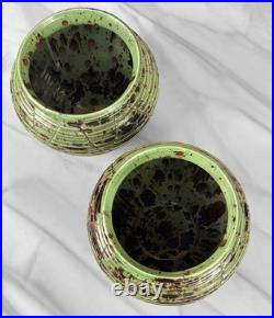 Mid-Century 7 Atomic Green & Black Studio Pottery Vases A Pair