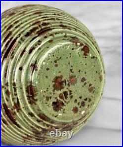 Mid-Century 7 Atomic Green & Black Studio Pottery Vases A Pair