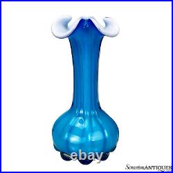 Mid-Century Atomic Blue Blown Art Glass Sculpted Vase