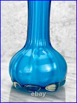 Mid-Century Atomic Blue Blown Art Glass Sculpted Vase